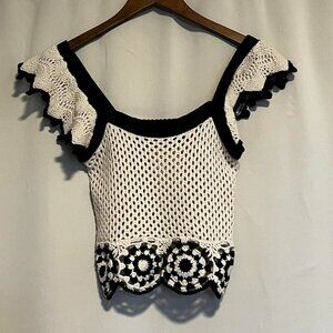 Blue Pepper "Be Your Best" Crochet Top Floral Trim Size S